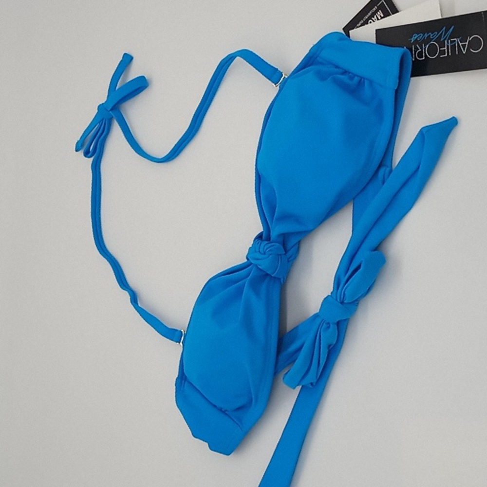 California Waves Knotted Bandeau Bikini Top True Cyan L